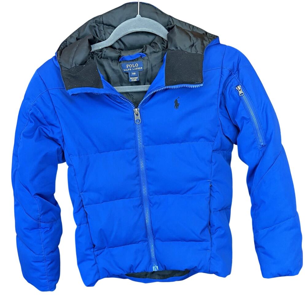 Polo Ralph Lauren Boys Hooded Puffer Jacket Full Zip Blue/Black Size 8